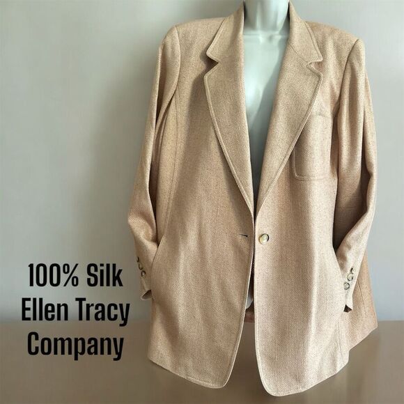 Ellen Tracy Women's Raw Silk Golden Wheat Boxy Blazer Vintage 80s Boxy Jacket - Picture 1 of 13